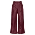 thumbnail image 6 of Hinvhai Women's Faux Leather Wide Leg Pants ,Classic PU High Waisted Skinny Bell Bottoms Leggings Trendy Solid Color Pants with Slant Pocket Wine XL(XL), 6 of 8