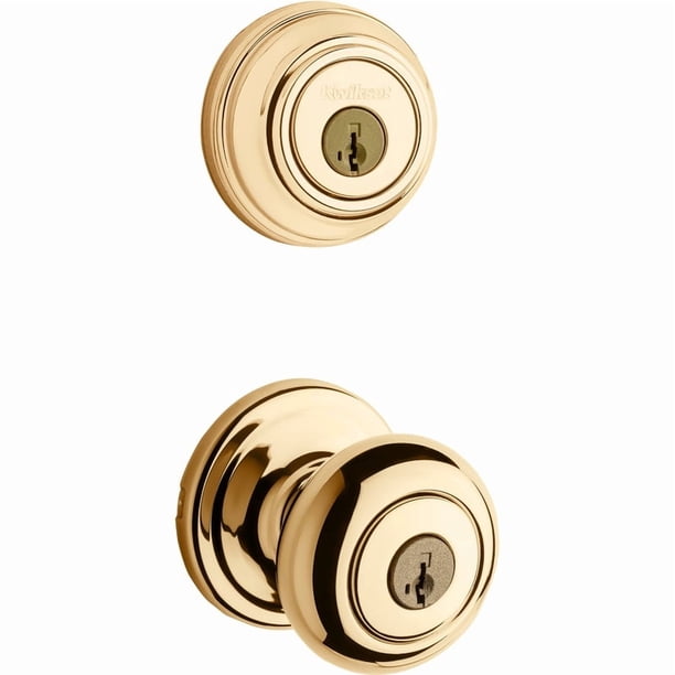 Perilla de entrada Kwikset SmartKey Juno de latón pulido para cerradura de puerta