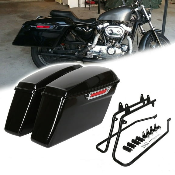 Kojem Gloss Black Motorcycle Hard Saddlebags with Conversion Brackets for 1986-2013 Harley Soft Tail