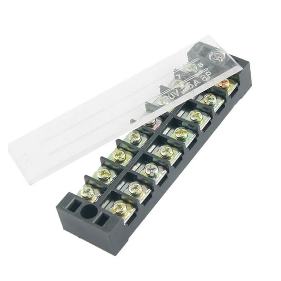 Unique Bargains 25A 600V 8 Position Clear Covered Screw Terminal Barrier Block