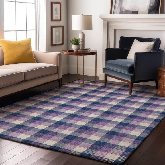 Addison Rugs Mayfield Premium Machine Washable Transitional Plaid Navy Rectangle Rug, 8' x 10'