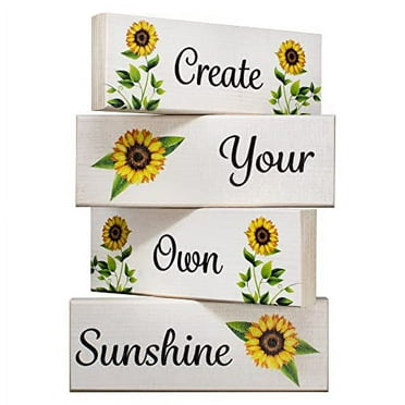 JennyGems Sunflower Decor, Create Your Own Sunshine 4pc Wooden Block Set, Spring Tiered Tray Decor, Made in USA
