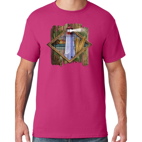 Mens Manu Bay Surf Company SURF LIGHTHOUSE T-shirt, Small Cyber Pink