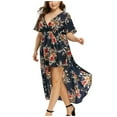thumbnail image 4 of Lenago Plus Size Summer Dresses for Women 2026 Boho Flower Print High Low Maxi Dress V-Neck Short Sleeve Dresses for Party Casual, 4 of 5