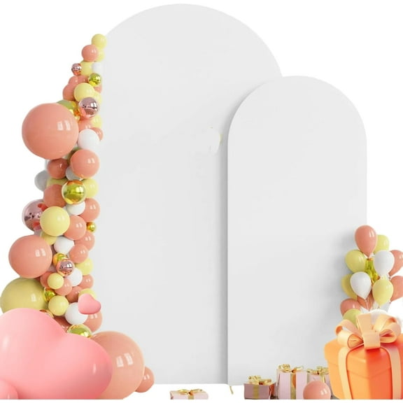 Set of 2 Gold Metal Arch Backdrop Stands with White Covers (7.2FT   6FT) Wedding Arch Frame for Birthday Party, Baby Shower, Graduation Decoration, Balloon Arch Frame for Events & Celebrations