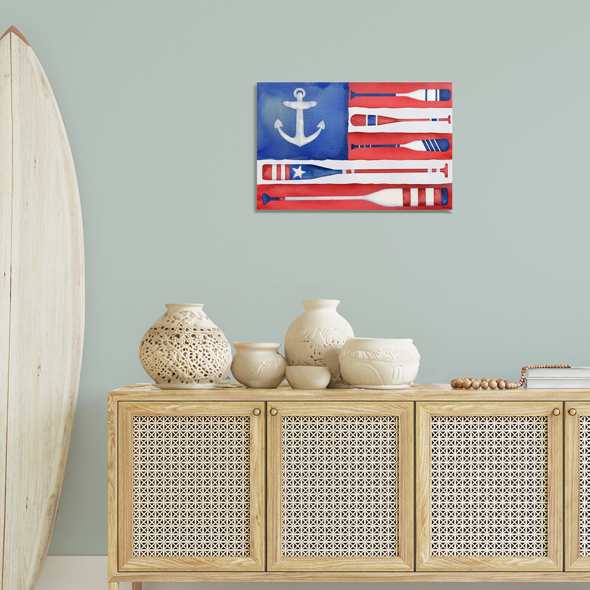 Stupell Industries Patriotic Oar Flag Patriotic Painting Wrapped Canvas Art Print Wall Art, 24 x 16