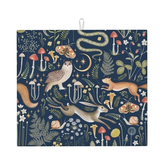 Goofa Dish Drying Mat Super Absorbent Drying Mat Large Dish Drying Mats for Kitchen Counter Easy Clean Dish Mat Kitchen Drying Mat 16" x 18" ( Retro Forest Animals )