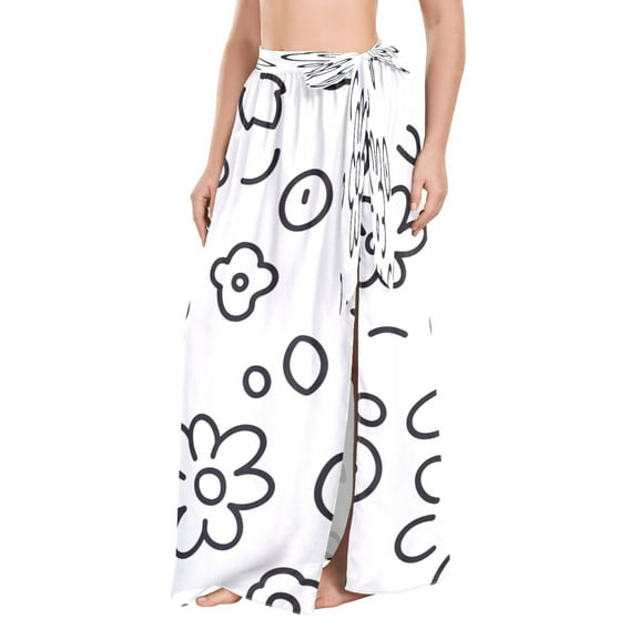 Doodle Flowers and Leaves Women's Swimwear Cover Up Beach Dress Strappy Adjustable Strap Summer Beach Versatile Cover Up