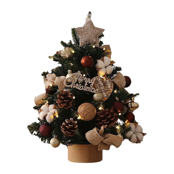 Cevemin Desktop PVC Christmas Tree Ornaments with Wood Barrel Base - Realistic Mini Holiday Decor for Desk, Shelf, Hotel Xmas Party Home Decoration