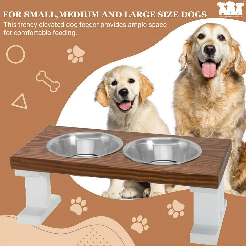 Bearwood Essentials Farmhouse 2 Bowl Elevated Regular Feeder Large - Gray/White