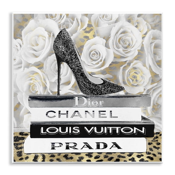 Stupell Industries Glam Heel on Roses Fashion Painting Unframed Art Print Wall Art, 12 x 12