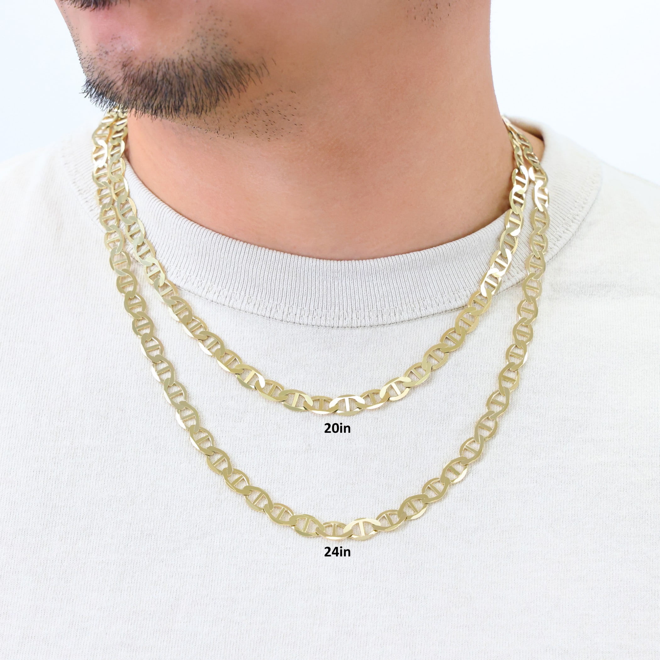 14k REAL Yellow Gold Solid Men's 6.5mm Flat Mariner Chain Necklace with Lob 14K REAL Solid Yellow Gold 1.50mm-10.00mm Diamond Cut ROPE Chain