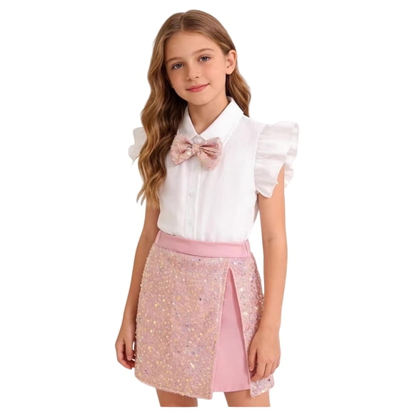 Zshosam Girls Skirt Outfit Summer Girls 2 Piece Outfit Striped Short Sleeve Shirt & Skirt with Shorts Set Lightweight Casual Tennis Summer Clothes Size 9T 10T,(Red 9-10 Years)