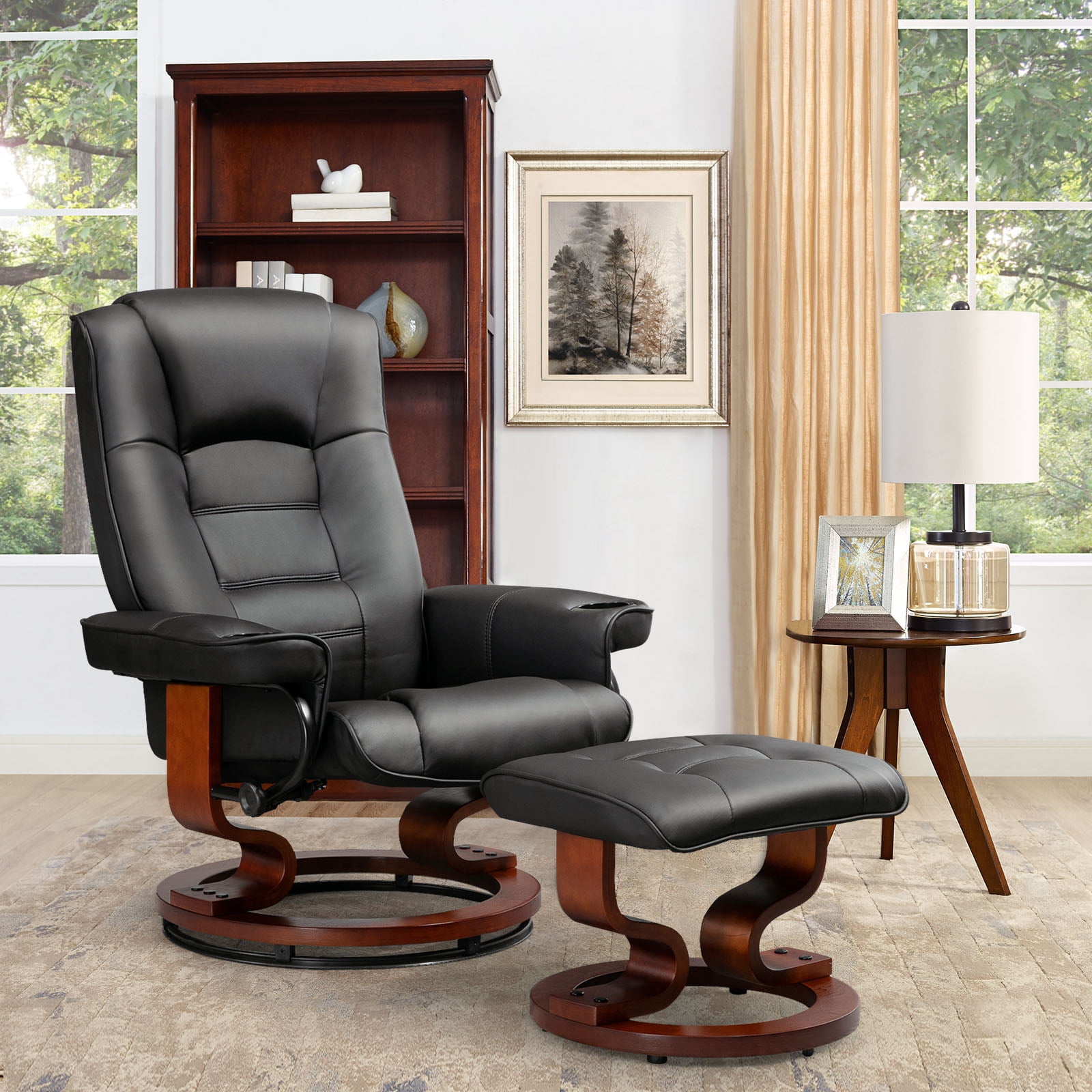 AVAWING Reclining Chair with Ottoman - Faux Leather, Swivel Design ...