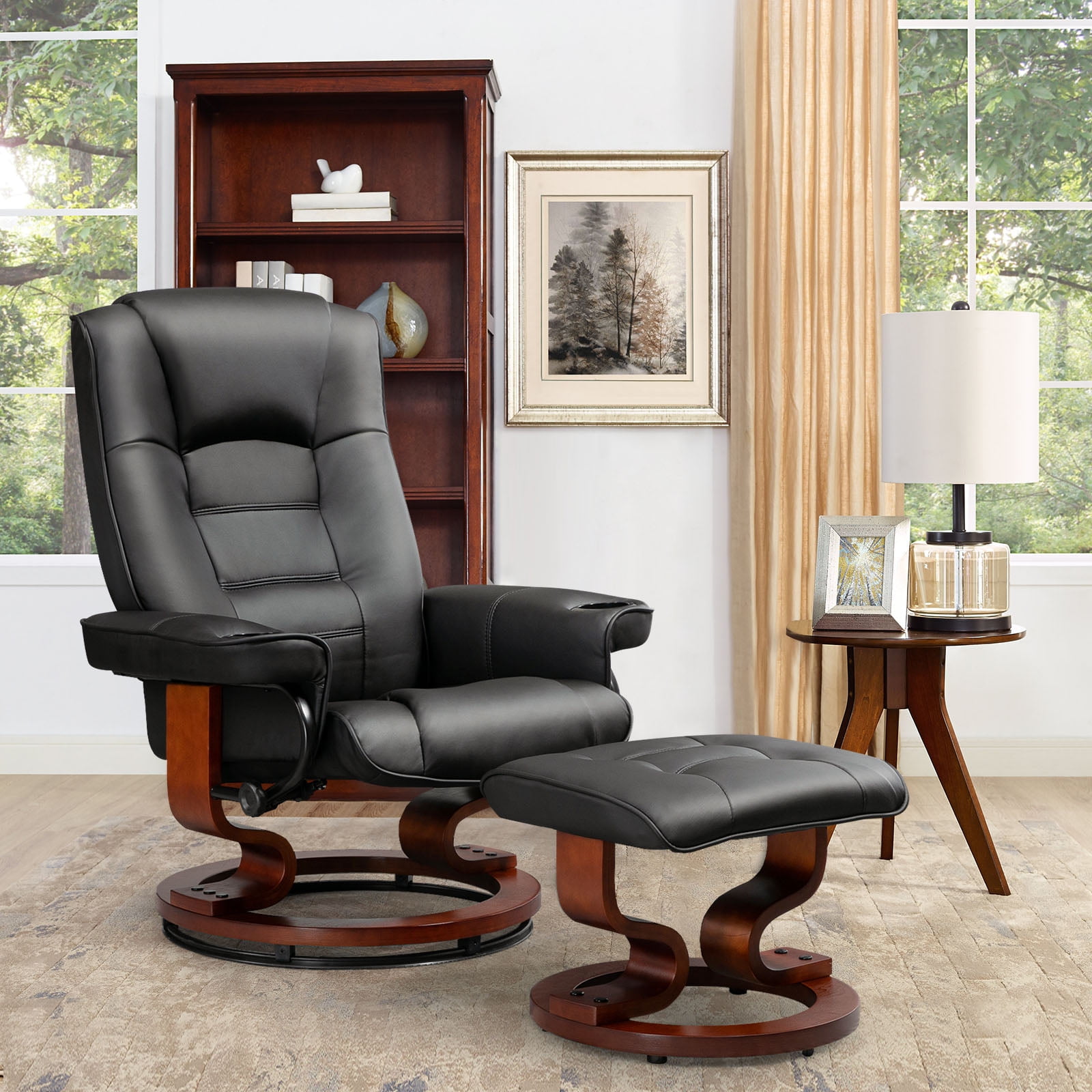 AVAWING Reclining Chair with Ottoman Faux Leather, Swivel Design