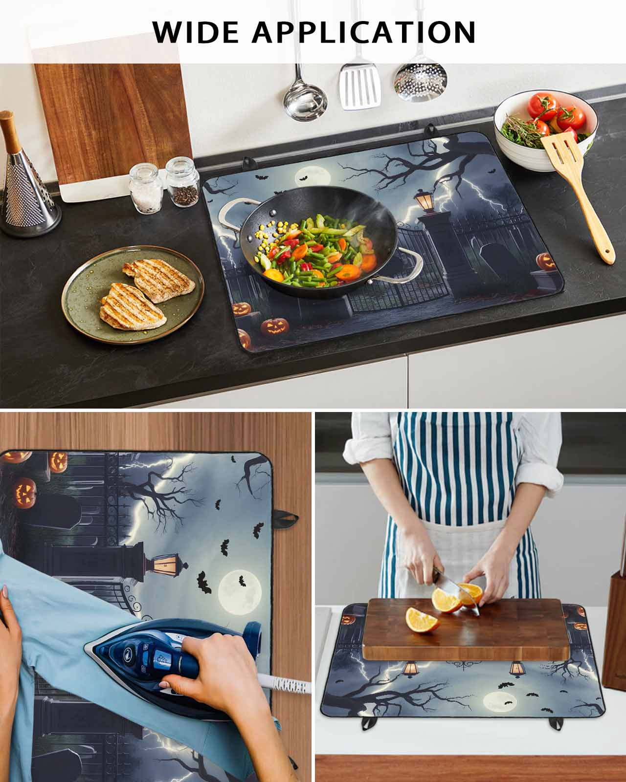 Large Induction Cooktop Protector Mat Halloween Stove Top Covers for Electric Stove, Horror Graveyard Manor Moonlight Lightning Decorative Stove Burner Cover Mats, Glass Top Stove Cover