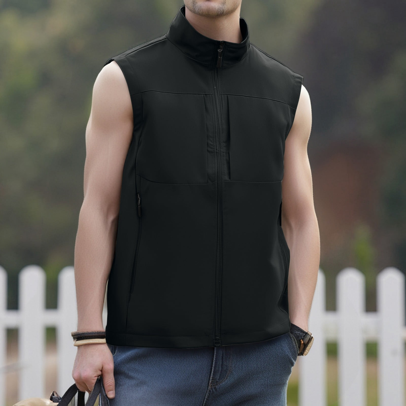 Men's Windproof Lightweight Golf Vest Softshell Sleeveless Jacket with Pockets for Running Hiking Sports Spring Fall,Black,4XL