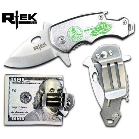 RTek USA Mini Tactical Money Clip Bottle Opener Spring Assisted Opening Knife 7 Variations Army, (Best Way To Use A Money Clip)