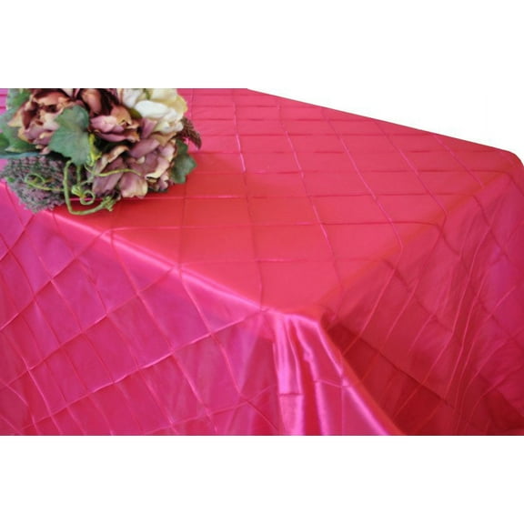 Wedding Linens Inc. 90"x132" Rectangular Pintuck Taffeta Linen Tableccloth for Party Wedding Reception Catering Dining Home Table Cover Linens - Fuchsia