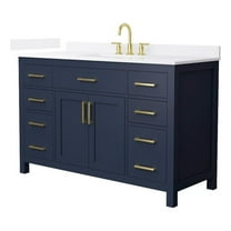 Beckett 54" Dark Blue Single Vanity & White Quartz Top (3-Hole) & Gold Trim