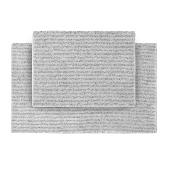 Garland Rug Sheridan Washable Nylon Bath Rug Set, 2 Piece Set (17"x24" Bath Rug, & 21"x34" Bath Rug) Platinum Gray