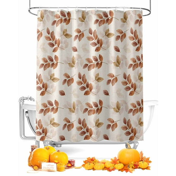 Fall Thanksgiving Shower Curtain Set ，Waterproof Fabric Shower Curtains Brown Eucalyptus Leaves Linen Shower Curtains for Bathroom,Bathroom Decor 48"x72"