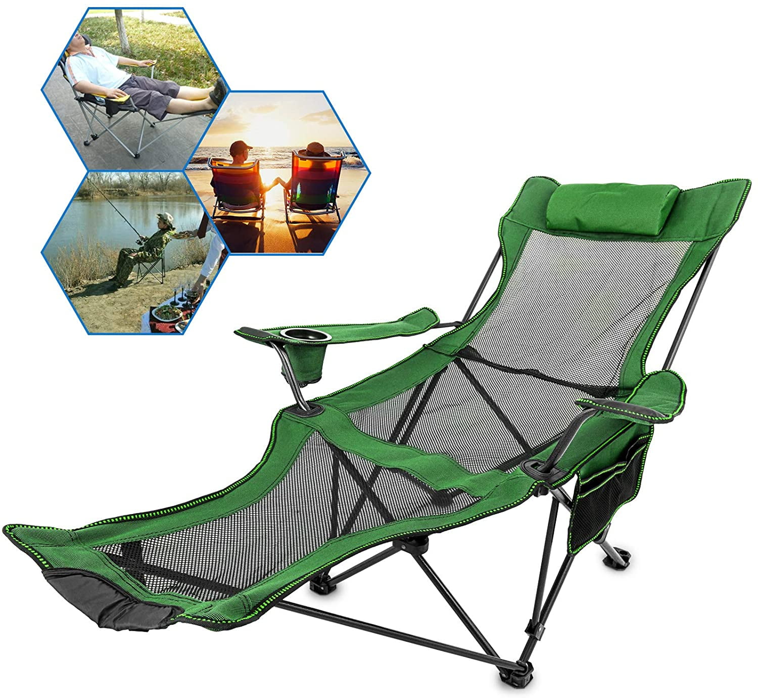VEVOR Folding Camp Chair Reclining Mesh Lounge Chair with