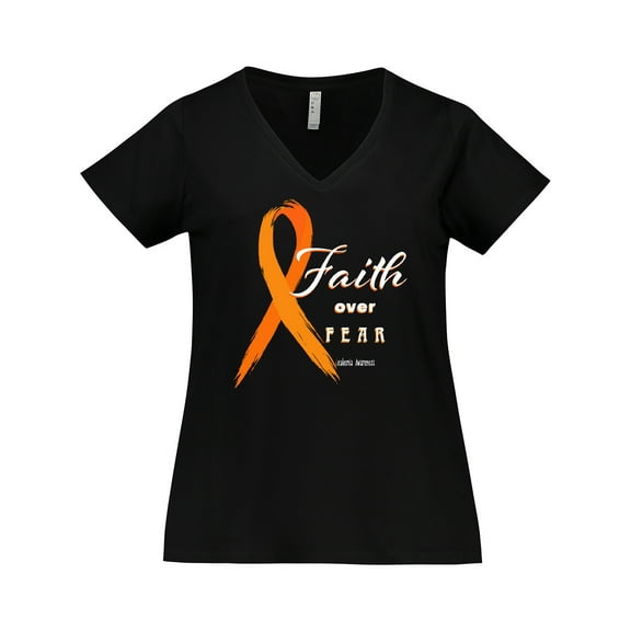 Inktastic Faith over Fear Leukemia Awareness with Orange Ribbon Women's Plus Size V-Neck T-Shirt