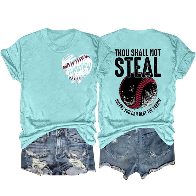 Blouses pour Femmes Mode Décontractée Baseball Amour Imprimé Double Face Manches Courtes Col Rond T-Shirt Haut