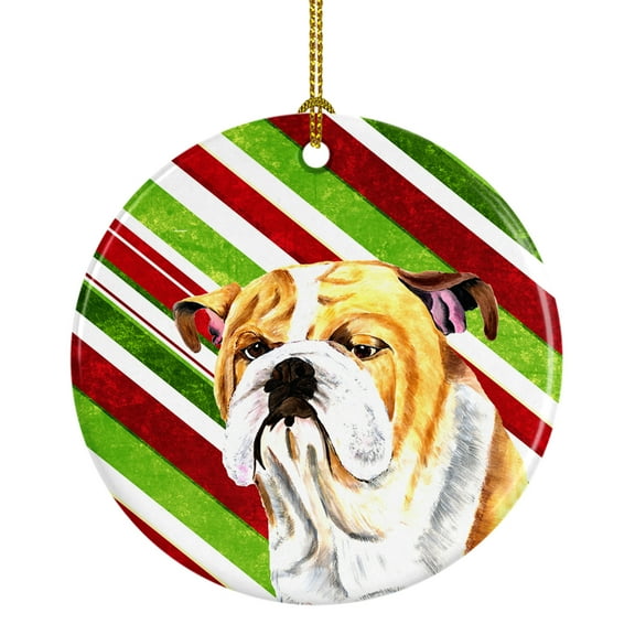 Carolines Treasures SC9334-CO1 Bulldog English Candy Cane Holiday Christmas Ceramic Ornament 3 in multicolor