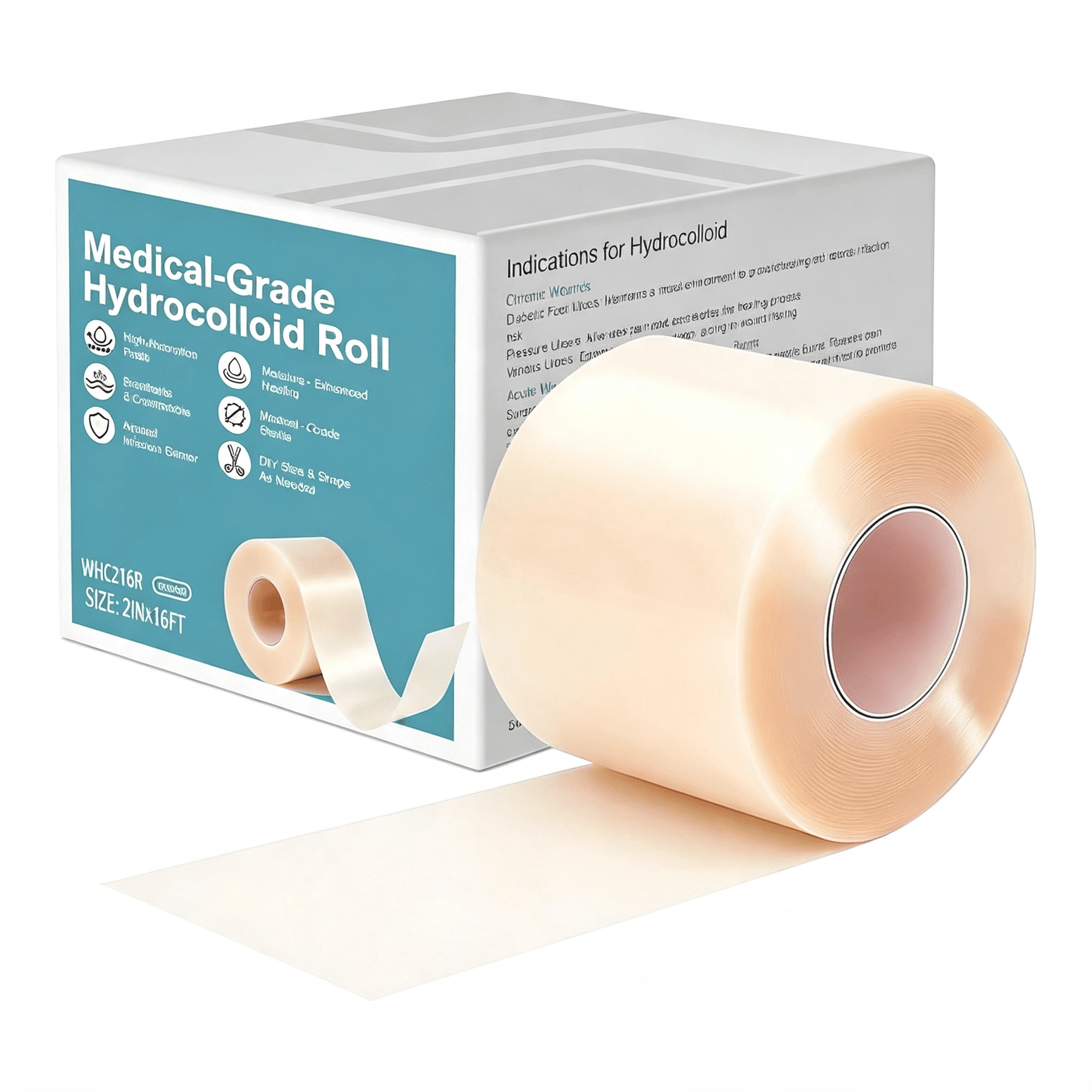 QARUN Hydrocolloid Roll Gel Bandages - 2.56In*16.4Ft Tea Tree Oil Hydrocolloid Bandages Patch - Cut-To-Size,Ultra Absorbent Tape for Blister,Acne Care - First Aid Kit Travel Essential