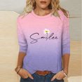 thumbnail image 2 of 3/4 Sleeve T Shirts Women Daisy Flower Print Cute Summer Tunic Tops Gradient Color Tees Casual Trendy Clothes (S, Pink 01), 2 of 5
