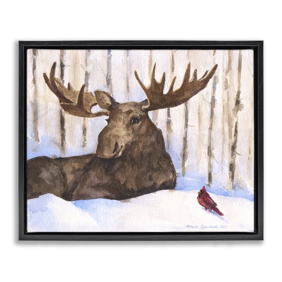 Stupell Industries Farmhouse Moose & Red Cardinal Black Floating Frame Canvas Art, 21 x 17, by George Dyachenko