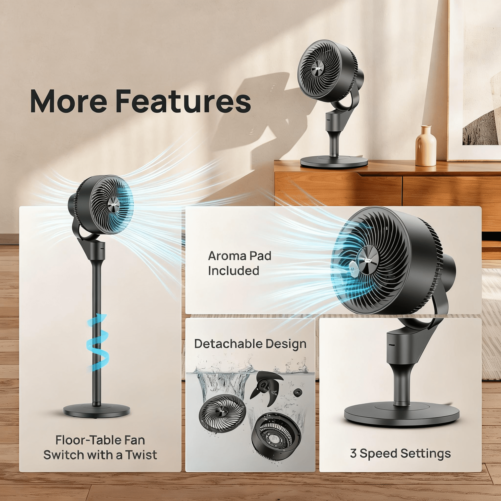 DREO Fan for Bedroom, 90 ft Powerful Airflow, 20 dB Ultra Quiet, 90° Oscillating Standing Fan, Whole Room Cooling, DC Motor, 8 Speeds, 3 Modes, 38-42" Height, 8H Timer, 105° Tilt