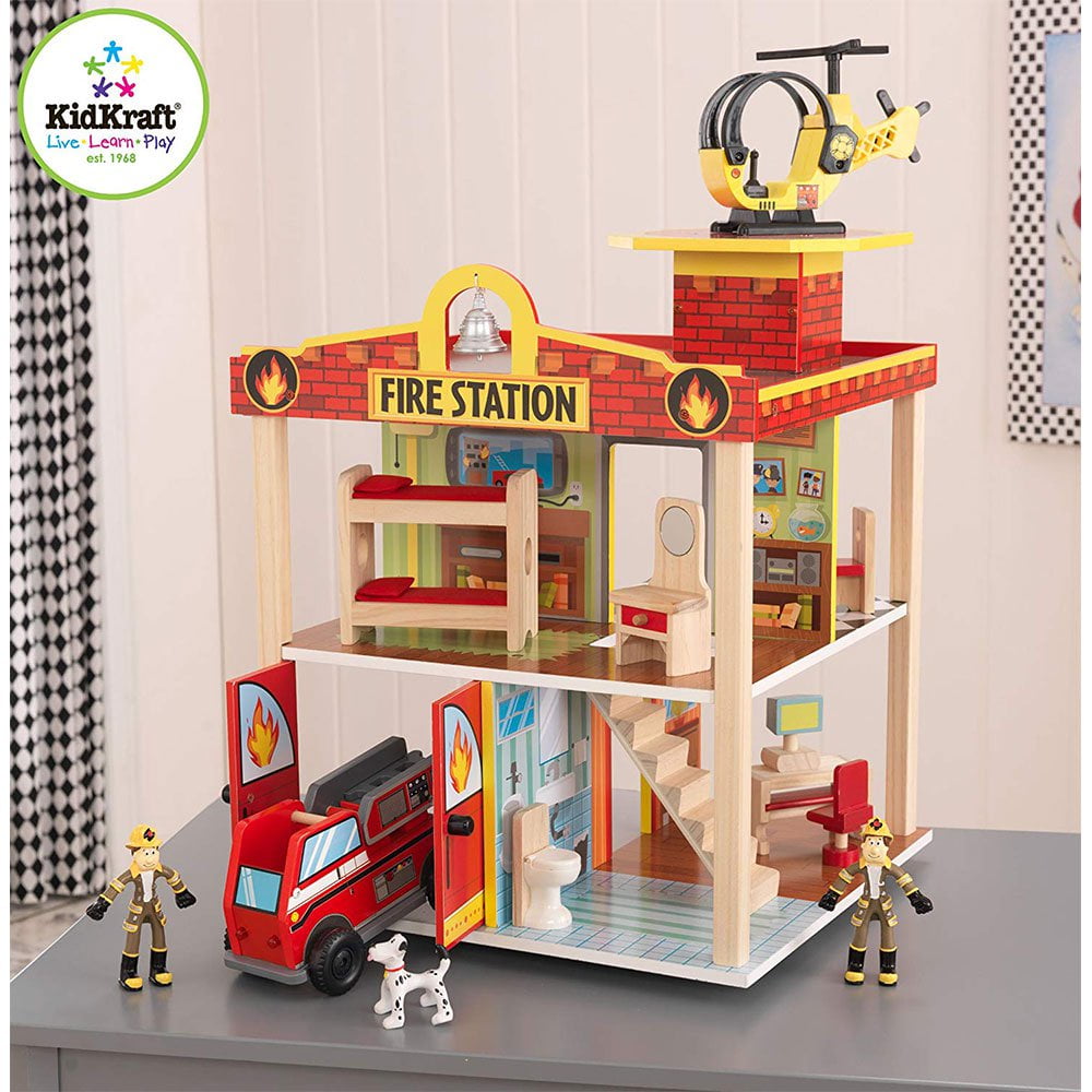 kidkraft wooden fire station set