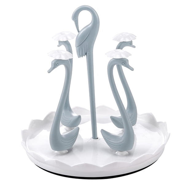 Portavasos giratorio de cisne, portavasos de cisne con estante secador de tazas con bandeja de goteo, portavasos de drenaje de secado, funcionalidad inteligente