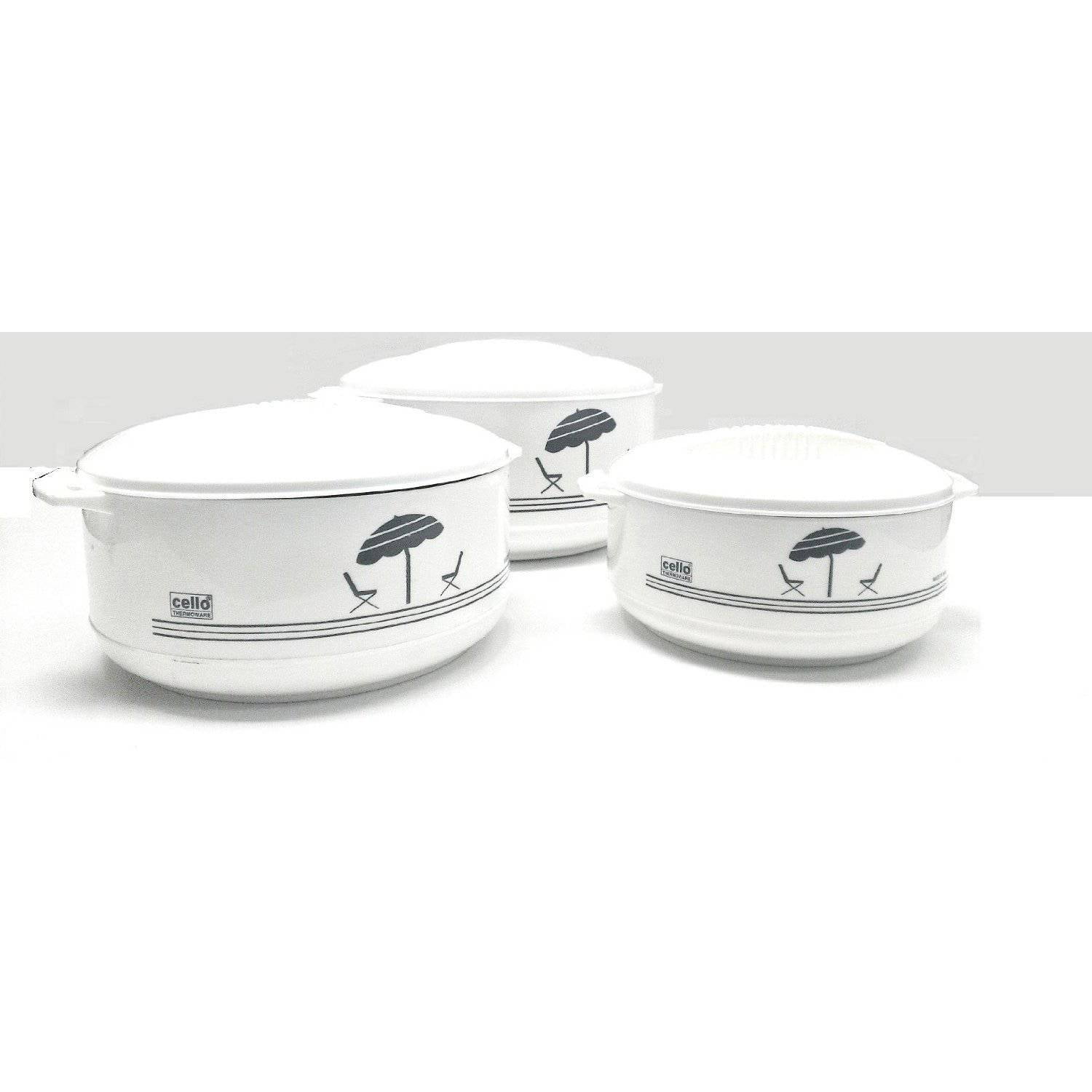 Ambiente Large Food Warmer 3pcs Hot Pot Set of Insulated Casseroles White Color 