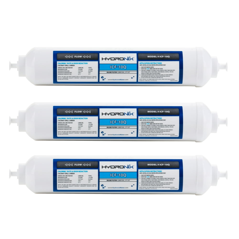 3 Pack Hydronix ICF10Q Inline Reverse Osmosis Post, Fridge & Ice