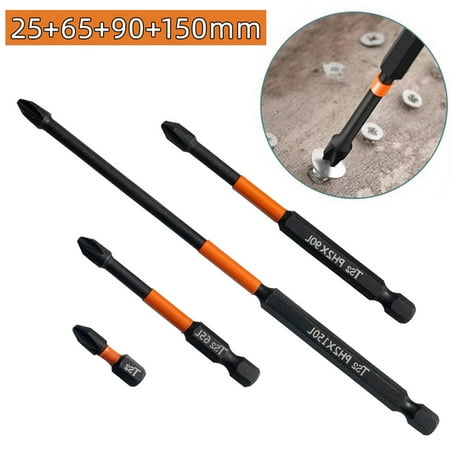 

4pcs PH2 Impact Screwdriver Bit Magnetic Alloy Steel Cross Screwdriver 25-150mm
