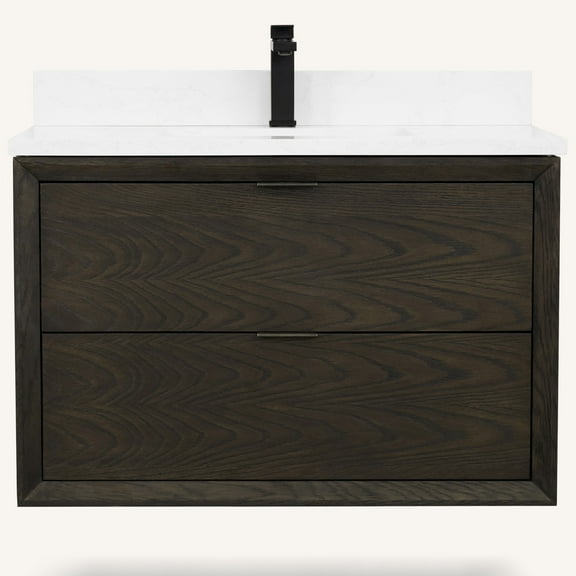 Legion Furniture 36" VANITY BROWN OAK FINISH WITH 1" THICK WHITE ARTIFICIAL STONE