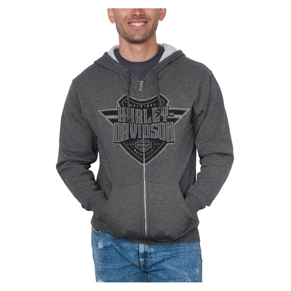 Harley-Davidson Men's Sentinel H-D Zip-Up Cotton-Blend Hoodie, Charcoal (L), Harley Davidson