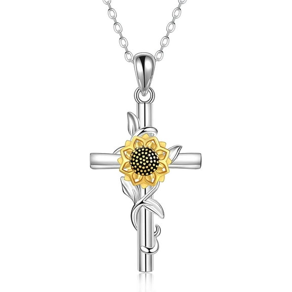 Sunflower Cross Necklace for Women 925 Sterling Silver You Are My Sunshine Sunflower Jewelry for Daughter Wife Sister