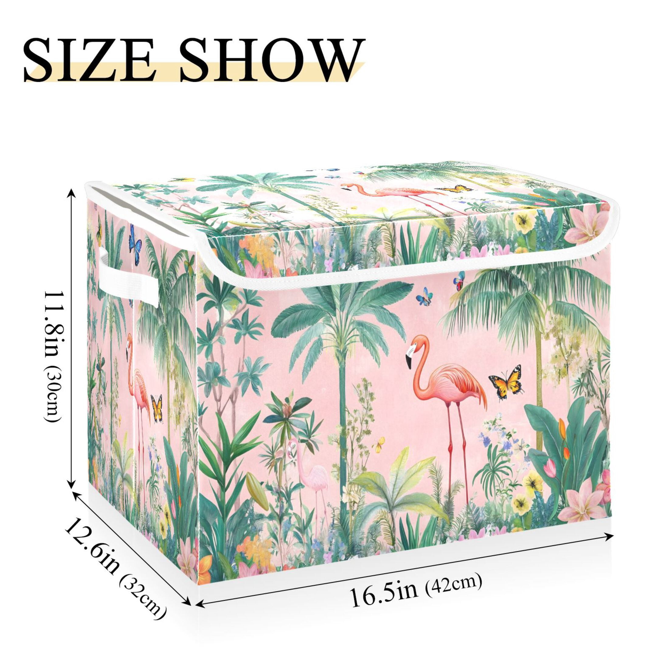 Ryvnso Tropical Flamingo Butterfly Large Lidded Foldable Storage Baskets Cubes Boxes Lids Bin for Home