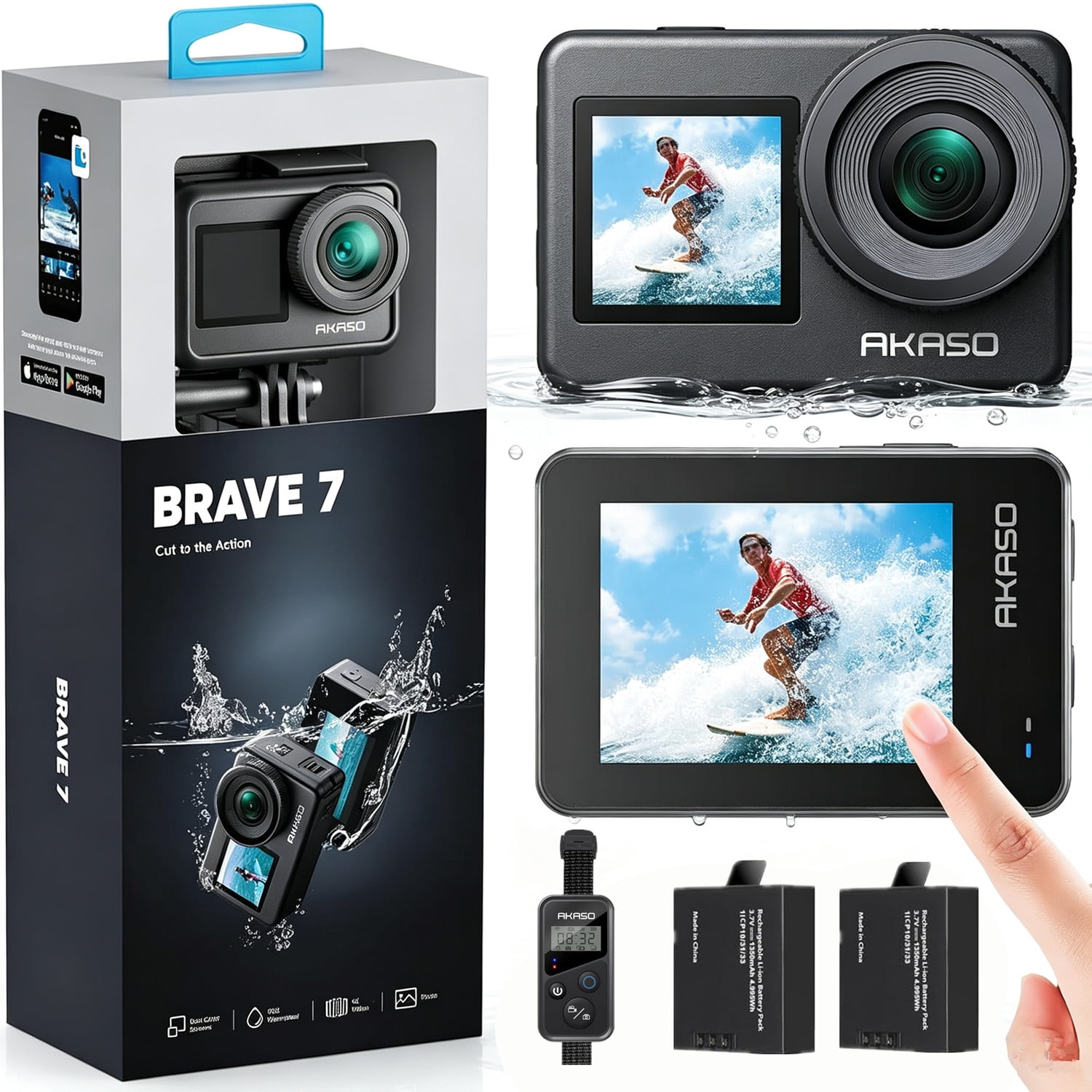 AKASO Brave 7 4K30FPS 20MP WiFi Action Camera with Touch Screen IPX8 33FT Waterproof Camera EIS 2.0 Zoom Support External Mic Voice Control Vlog Camera