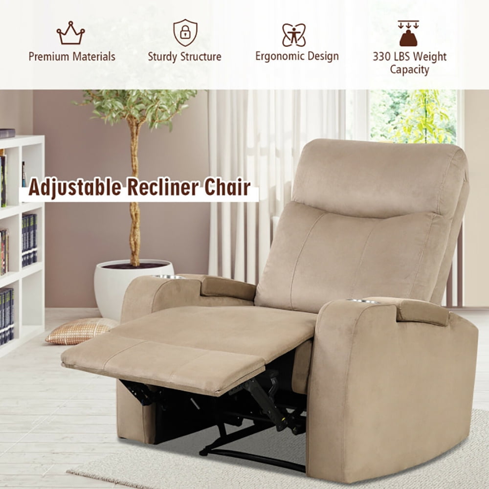 Finihen Recliner Chair, Single Sofa Lounger with Arm Storage and Cup Holder, for Living Room, Bedroom, Brown Finihen Recliner Chair, Single Sofa Lounger with Arm Storage and Cup Holder, for Living Room, Bedroom, Brown