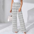 thumbnail image 2 of Women's Plaid Flare Pants Elastic High Waisted Bell Bottom Old Money Trousers Business Casual Pants White M, 2 of 5