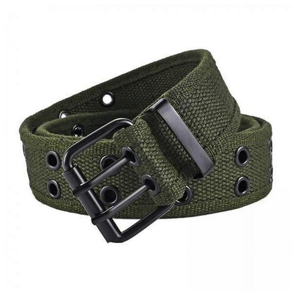 Abbraccia 2xDouble Grommets Belt Aesthetic Casual Pin Buckle Belt Belts Canvas Belt 110cm Green