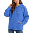 thumbnail image 3 of HomeDM Women's Sweatshirt Henley Button Drawstring Hoodie with Pocket Long Sleeve Pullover Solid Color, 3 of 6