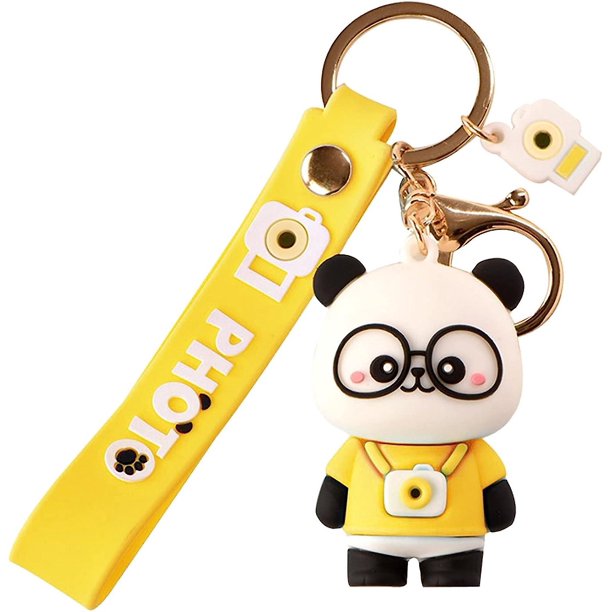 Muñeca suave, bonito anillo, Pandas, accesorios para cámara, llavero creativo de dibujos animados para coche, llavero para bolso para llaves