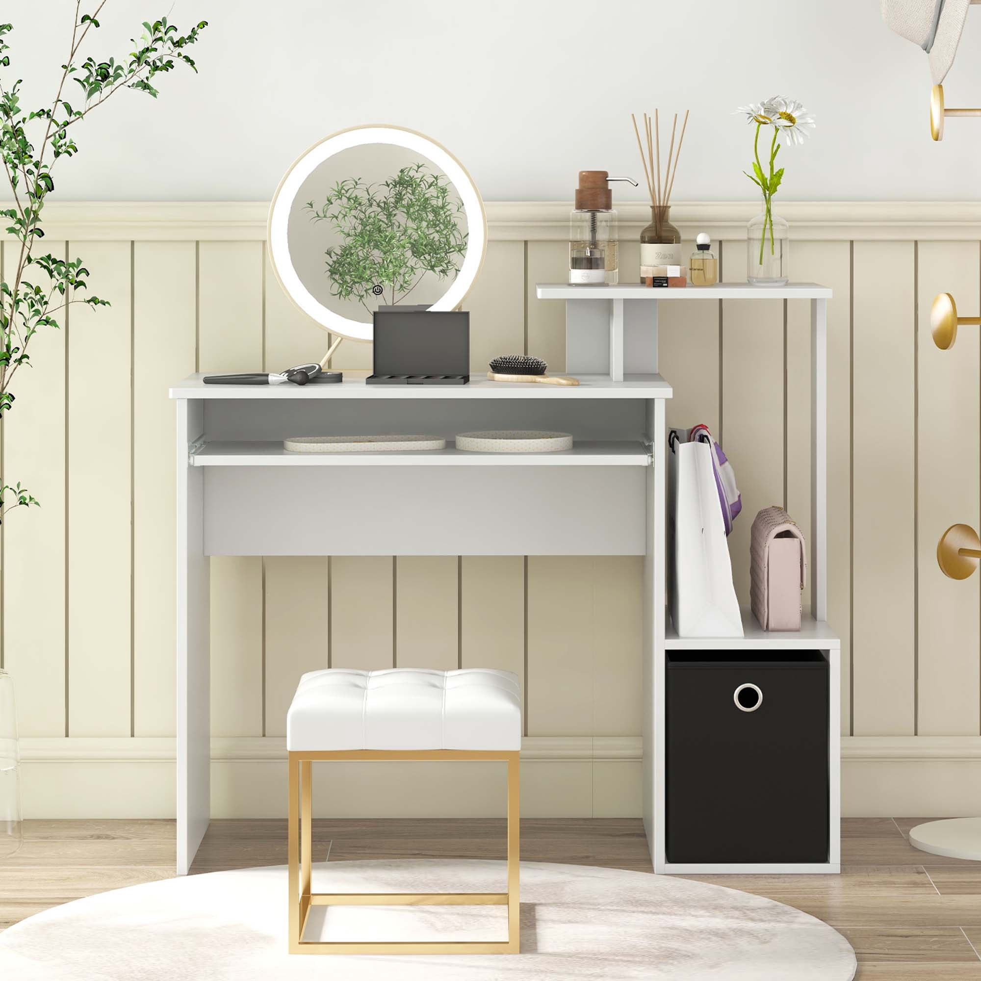 Costway Home Office Computer Desk Space-saving Study Writing Desk with Keyboard Tray White